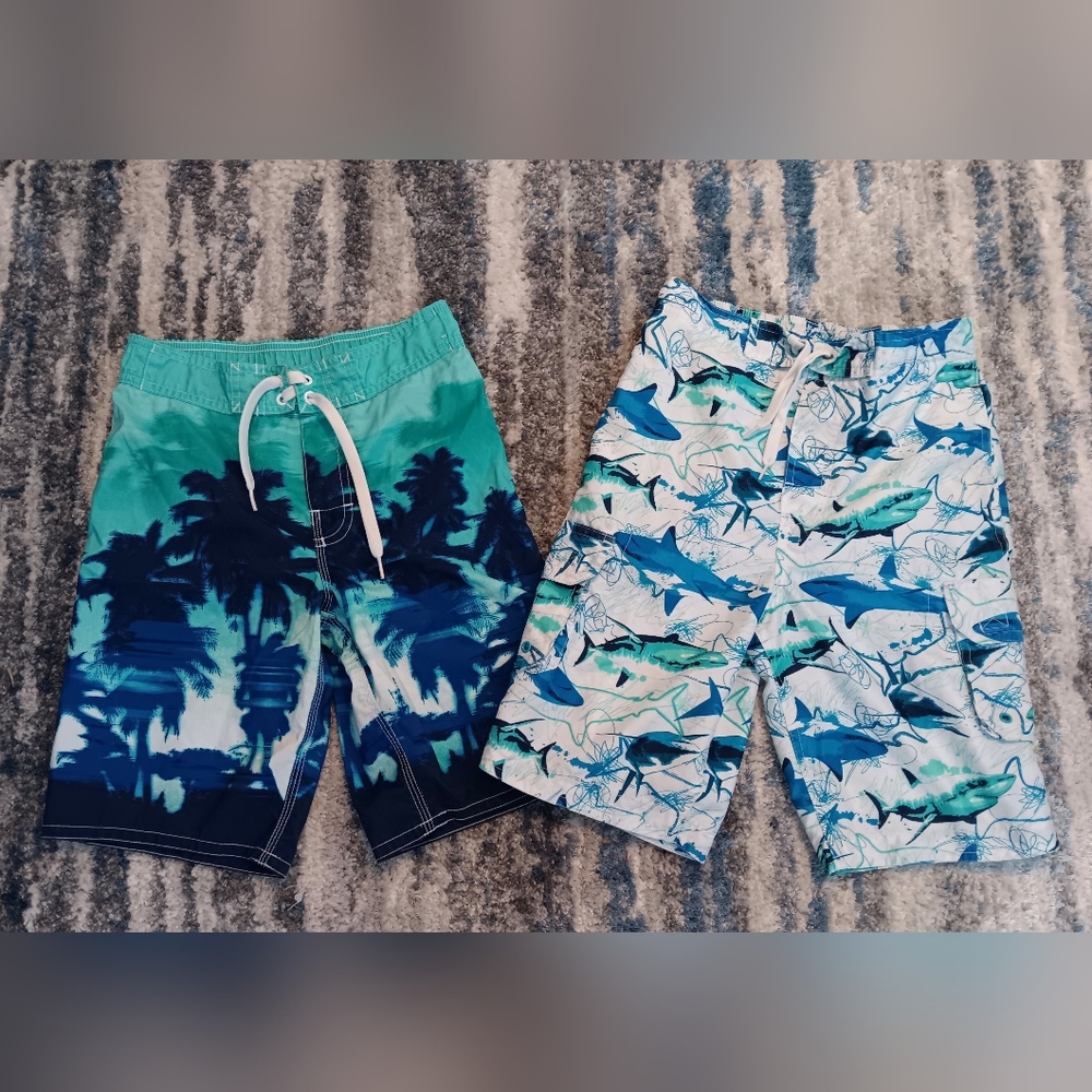 Boys' Tropical and Shark Print Swim Shorts